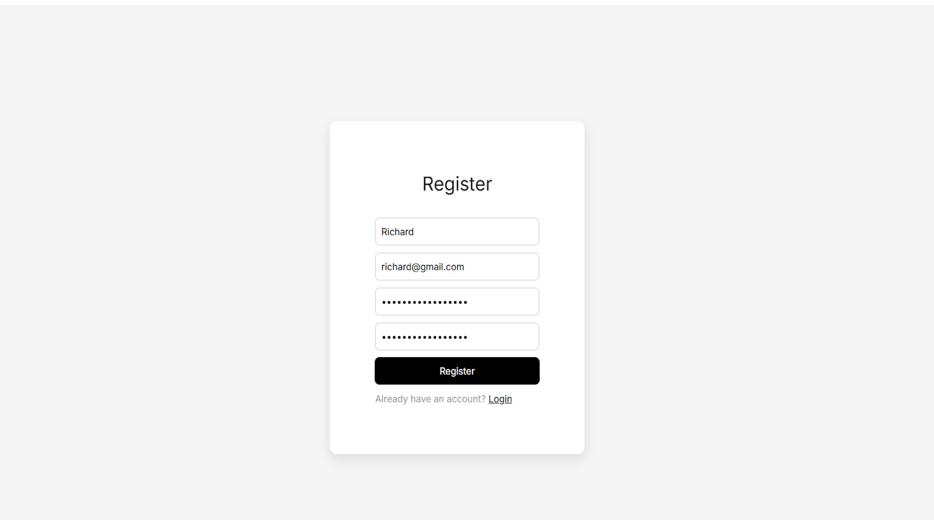 Chat registration screen